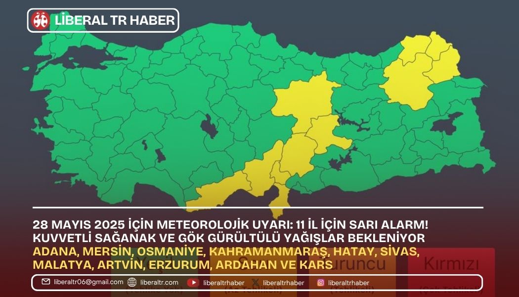 28 Mayıs 2025 İçin Meteorolojik Uyarı: 11 İl İçin Sarı Alarm! Kuvvetli Sağanak ve Gök Gürültülü Yağışlar Bekleniyor