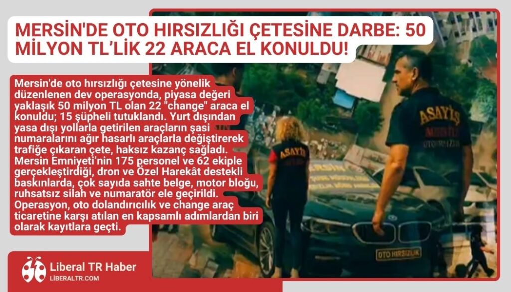 Mersin’de Oto Hırsızlığı Çetesine Darbe: 50 Milyon TL’lik 22 Araca El Konuldu!