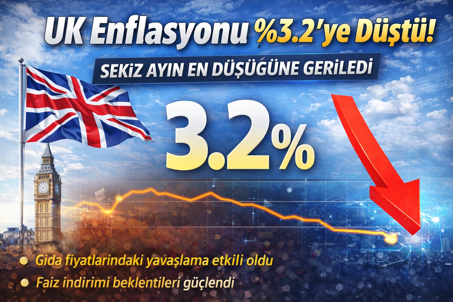 UK Enflasyon Yüzde 3.2’ye Düştü – Sekiz Aylık Düşüğe Geriledi!