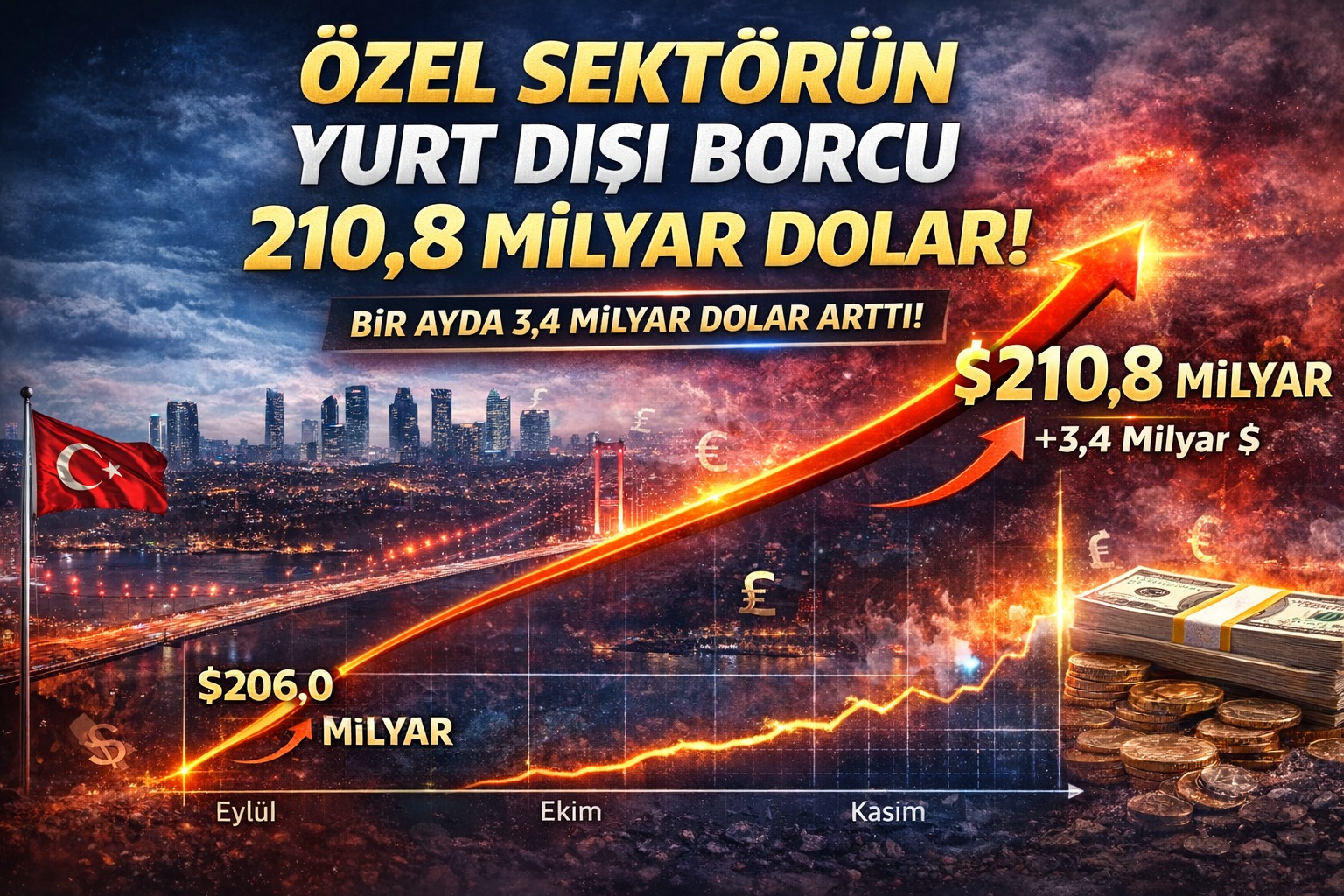 Özel Sektörün Yurtdışı Borcu 210,8 Milyar Dolara Çıktı! Bir Ayda 3,4 Milyar $’lık Sıçrama