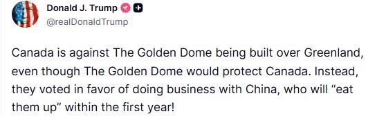 Trump’tan Kanada’ya Grönland Tepkisi: “Altın Kubbe’ye Karşı Çıkarken, Çin ile İş Yapmayı Tercih Ettiler”