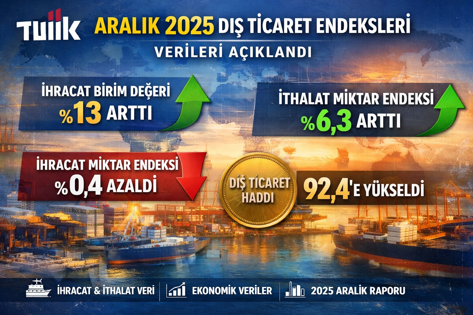 TÜİK Aralık 2025 Dış Ticaret Endeksleri Açıklandı: İhracat Birim Değeri Yüzde 13 Arttı
