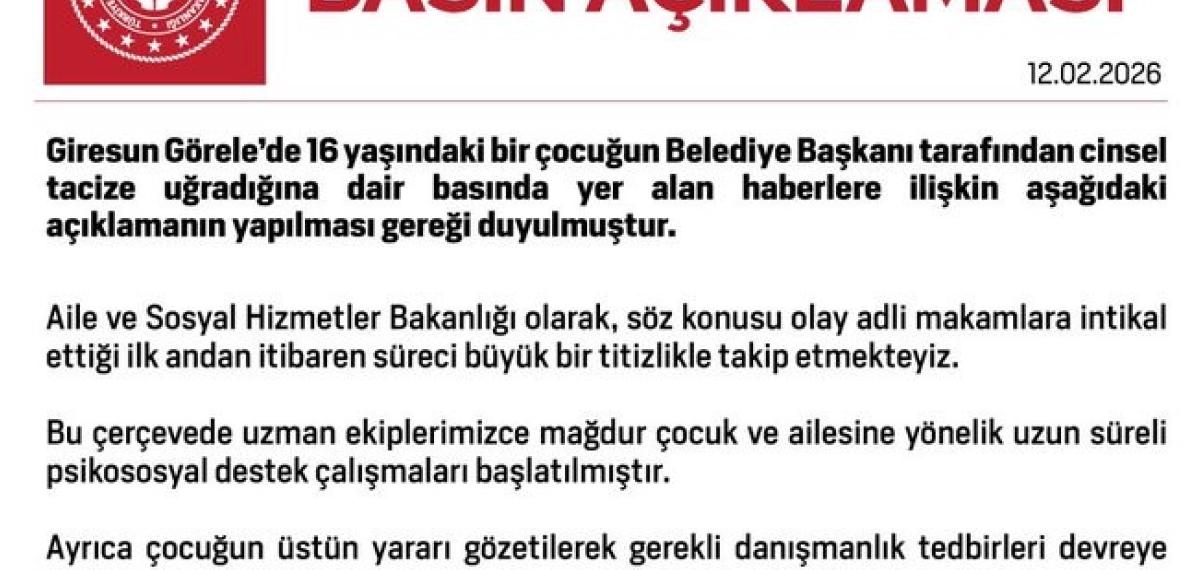 Aile ve Sosyal Hizmetler Bakanlığından Görele’deki Taciz İddiasıyla İlgili Açıklama: “Sıfır Toleransla, Yargı Sürecini Kararlılıkla Takip Edeceğiz”