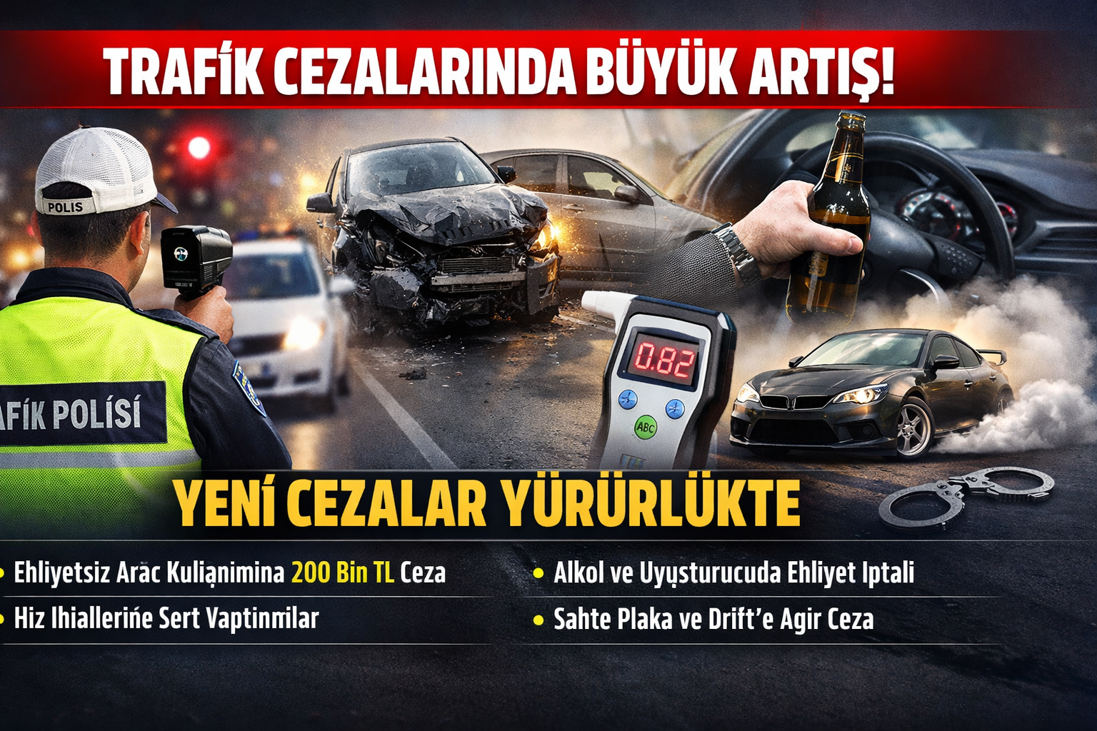 Resmî Gazete’de Yayımlandı: Trafik Cezaları 200 Bin TL’ye Çıktı, Ehliyet İptali ve Men Süreleri Uzatıldı