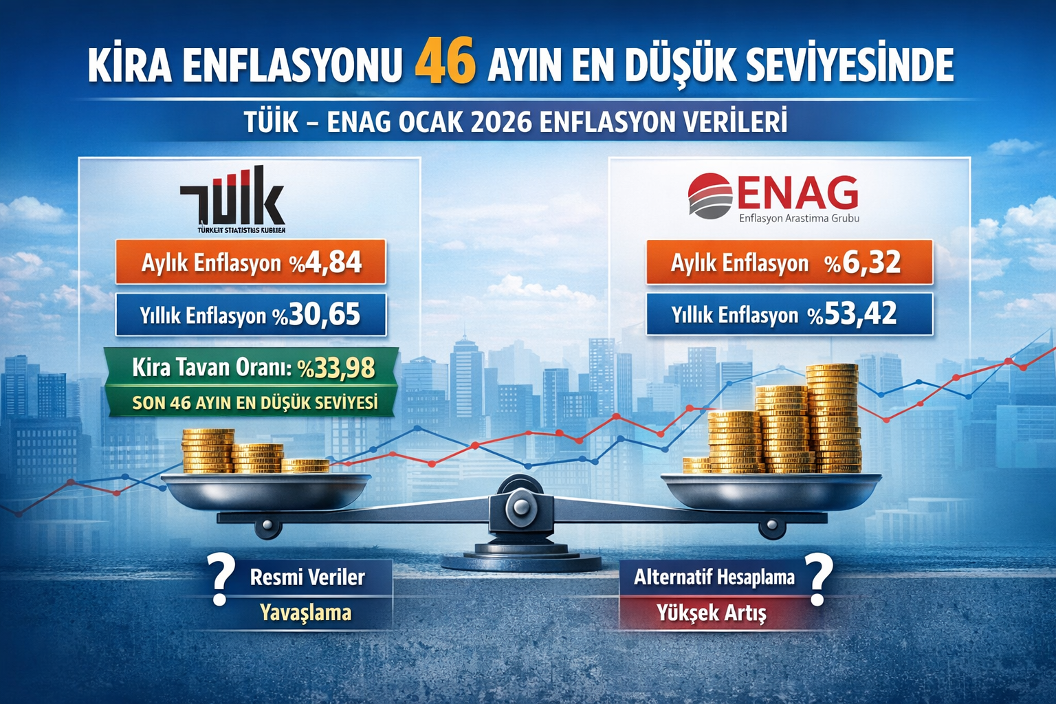 Kira Enflasyonu 46 Ayın En Düşüğünde: Şubat Ayı Kira Artış Oranı Yüzde 33,98 Oldu