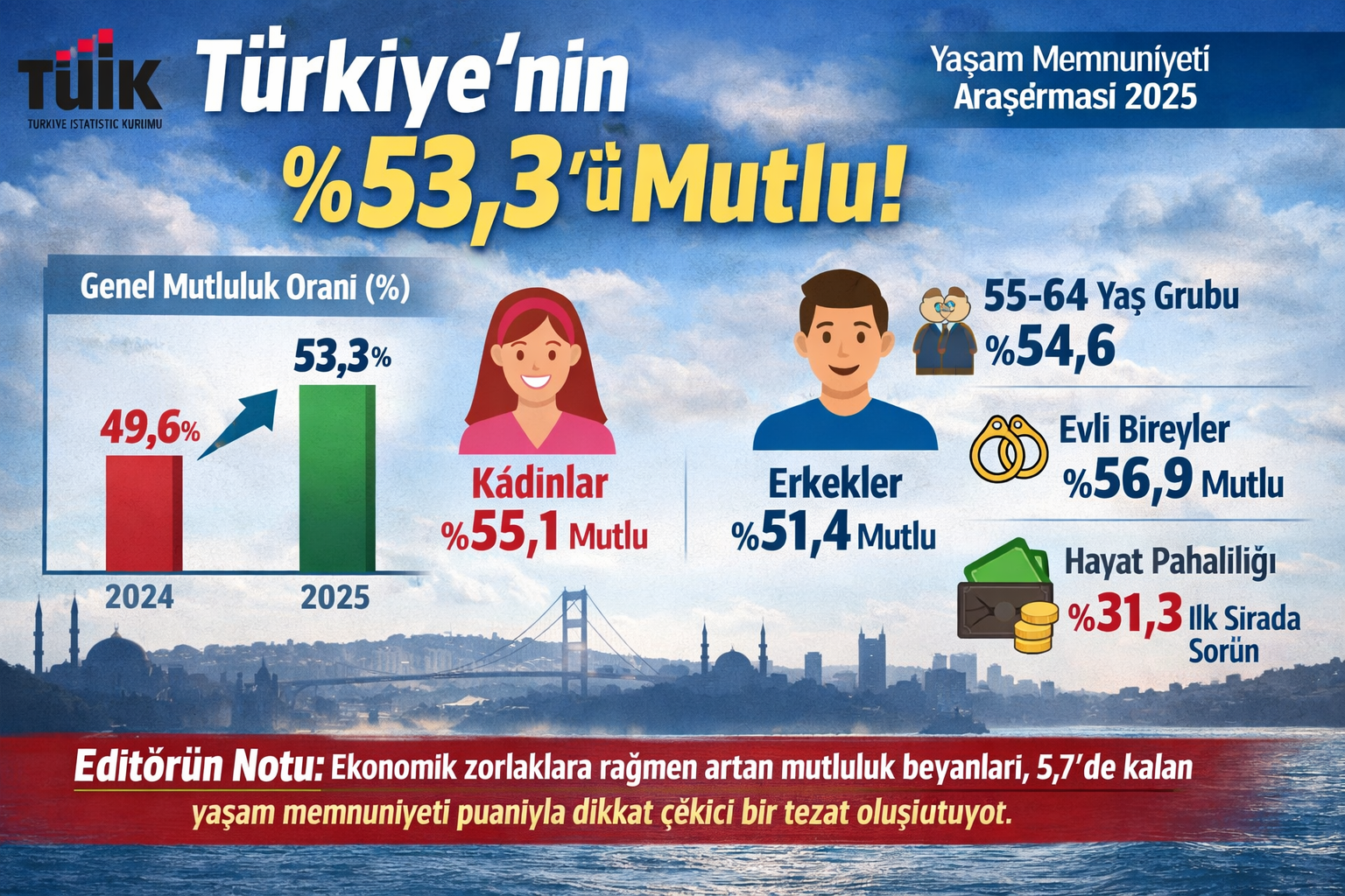 TÜİK Açıkladı: 2025’te Türkiye’nin Yüzde 53,3’ü Mutlu