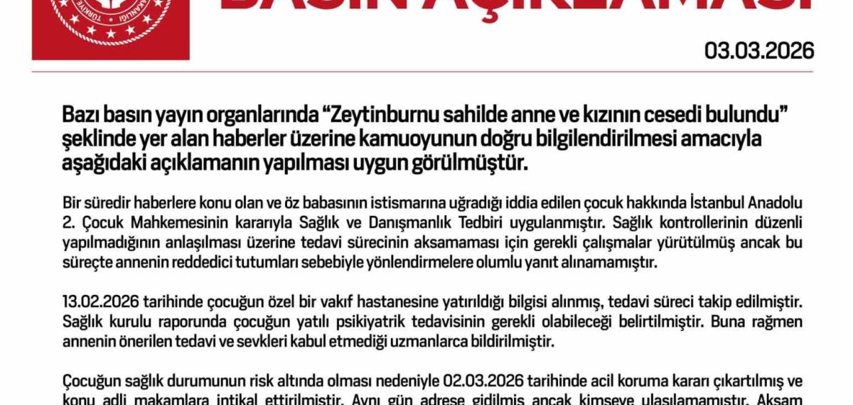 Bakanlıktan Zeytinburnu’ndaki Anne ve Çocuk Ölümüyle İlgili Açıklama