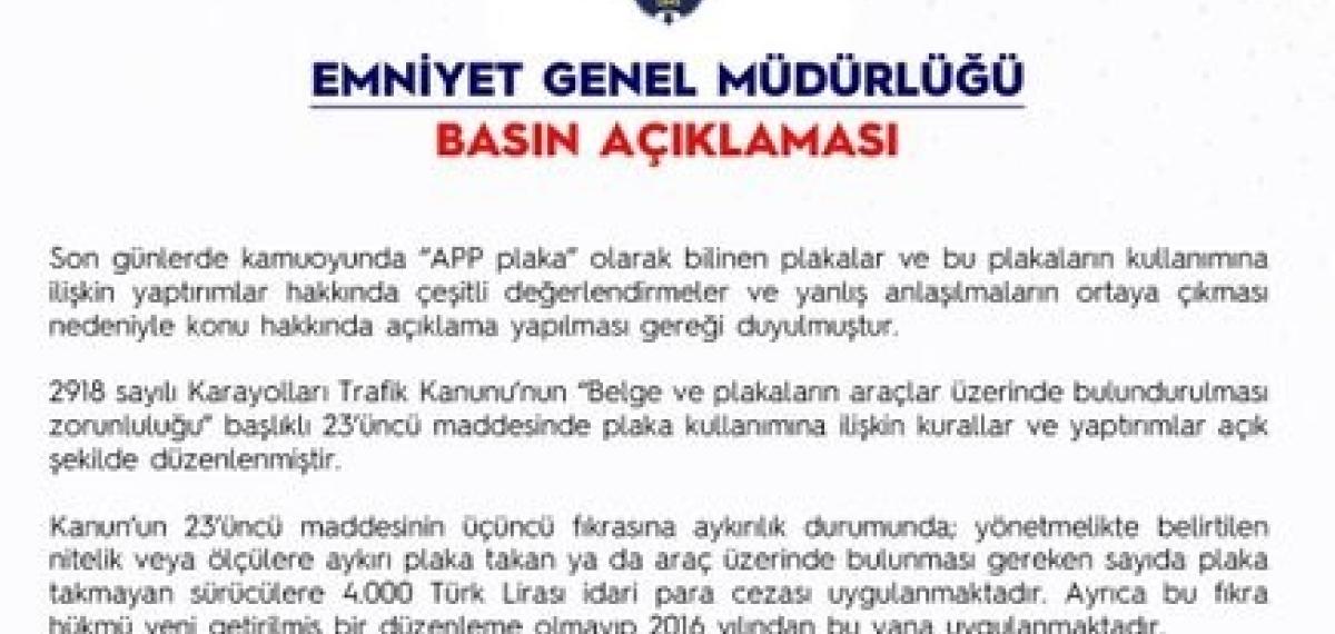 Egm’den “‘App Plaka” Açıklaması: Resmi Mühür ve Güvenlik Unsurları Bulunmayan Plakaları Kullananlara 140 Bin Lira Ceza Uygulanacak