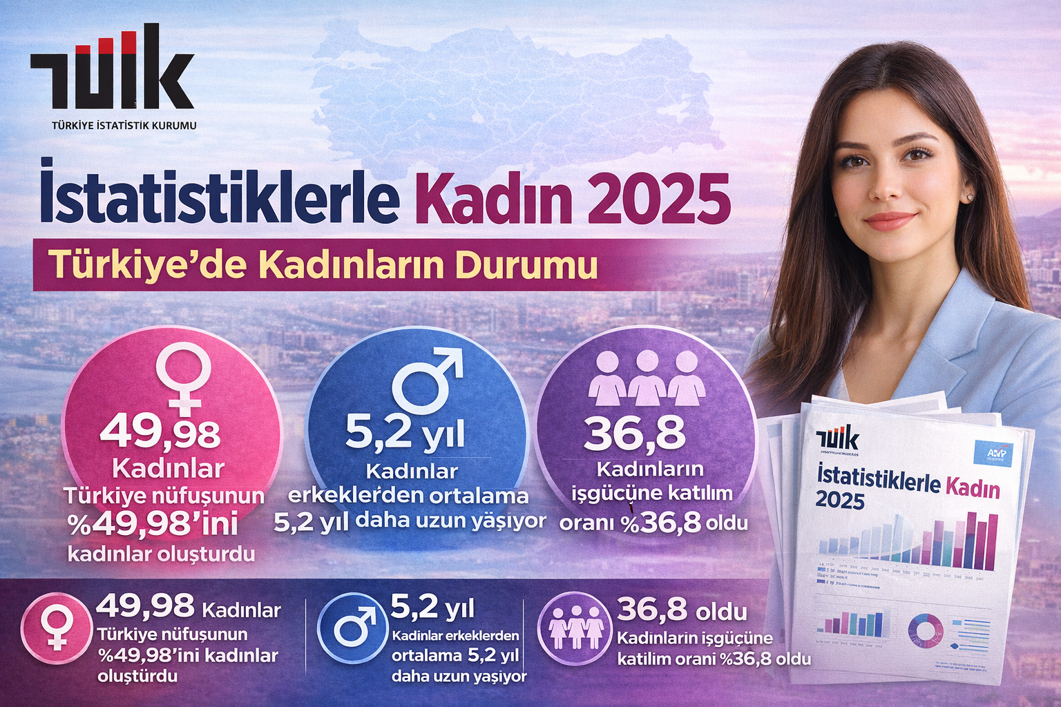 TÜİK “İstatistiklerle Kadın 2025” Raporunu Açıkladı: Türkiye Nüfusunun Yüzde 49,98’i Kadın