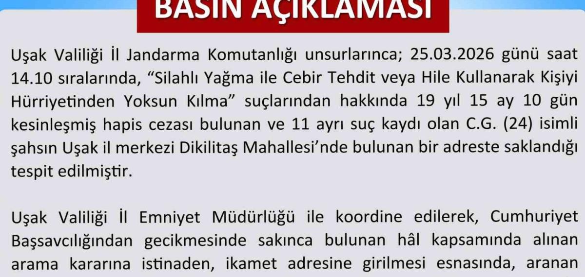 Uşak Valiliği Firari Hükümlünün Ölümüyle İlgili Açıklama Yaptı