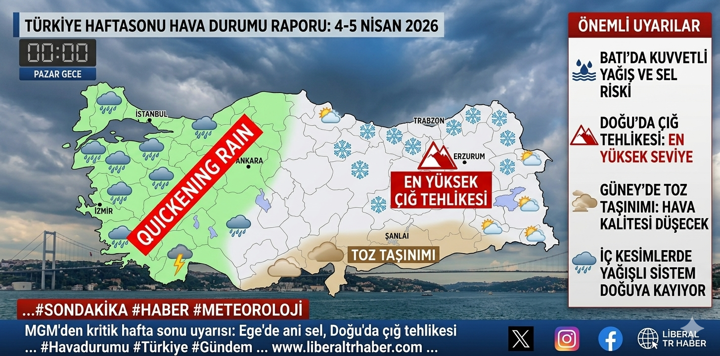Meteoroloji’den 4 Nisan 2026 Hava Durumu: Kuvvetli Yağış, Toz Taşınımı ve Çığ Riski