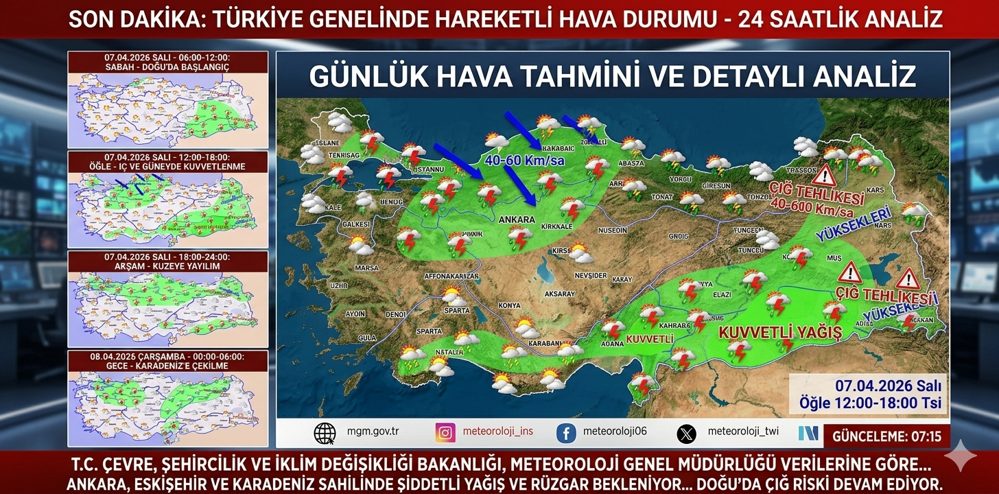 7 Nisan Hava Durumu Alarmı: Sağanak, Fırtına ve Çığ Tehlikesi Türkiye’yi Etkisi Altına Alıyor