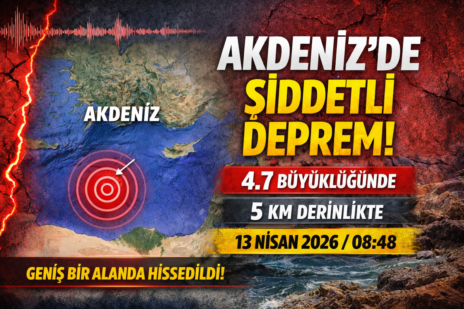 Akdeniz’de 4.7 Büyüklüğünde Deprem