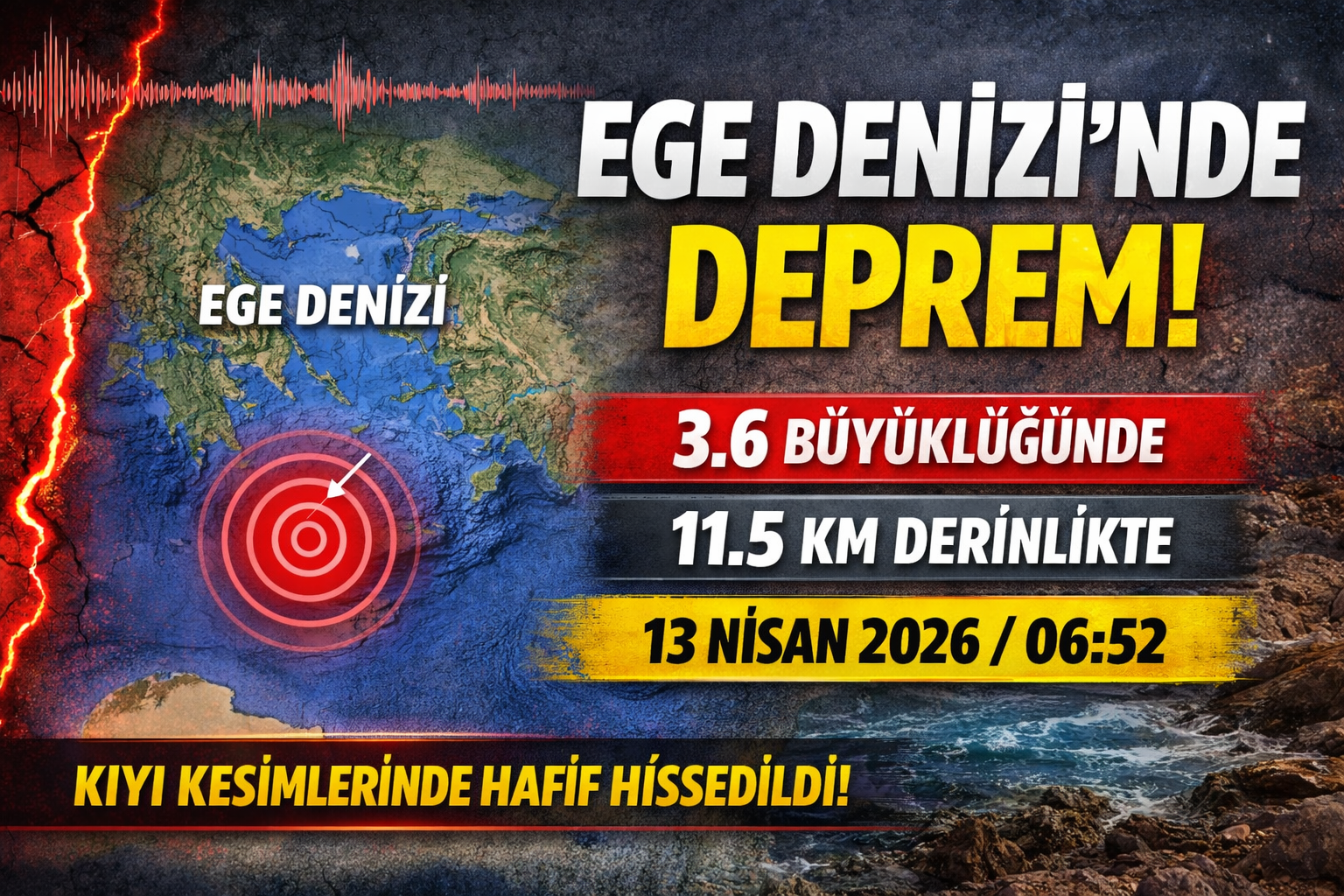 Ege Denizi Açıklarında 3.6 Büyüklüğünde Deprem