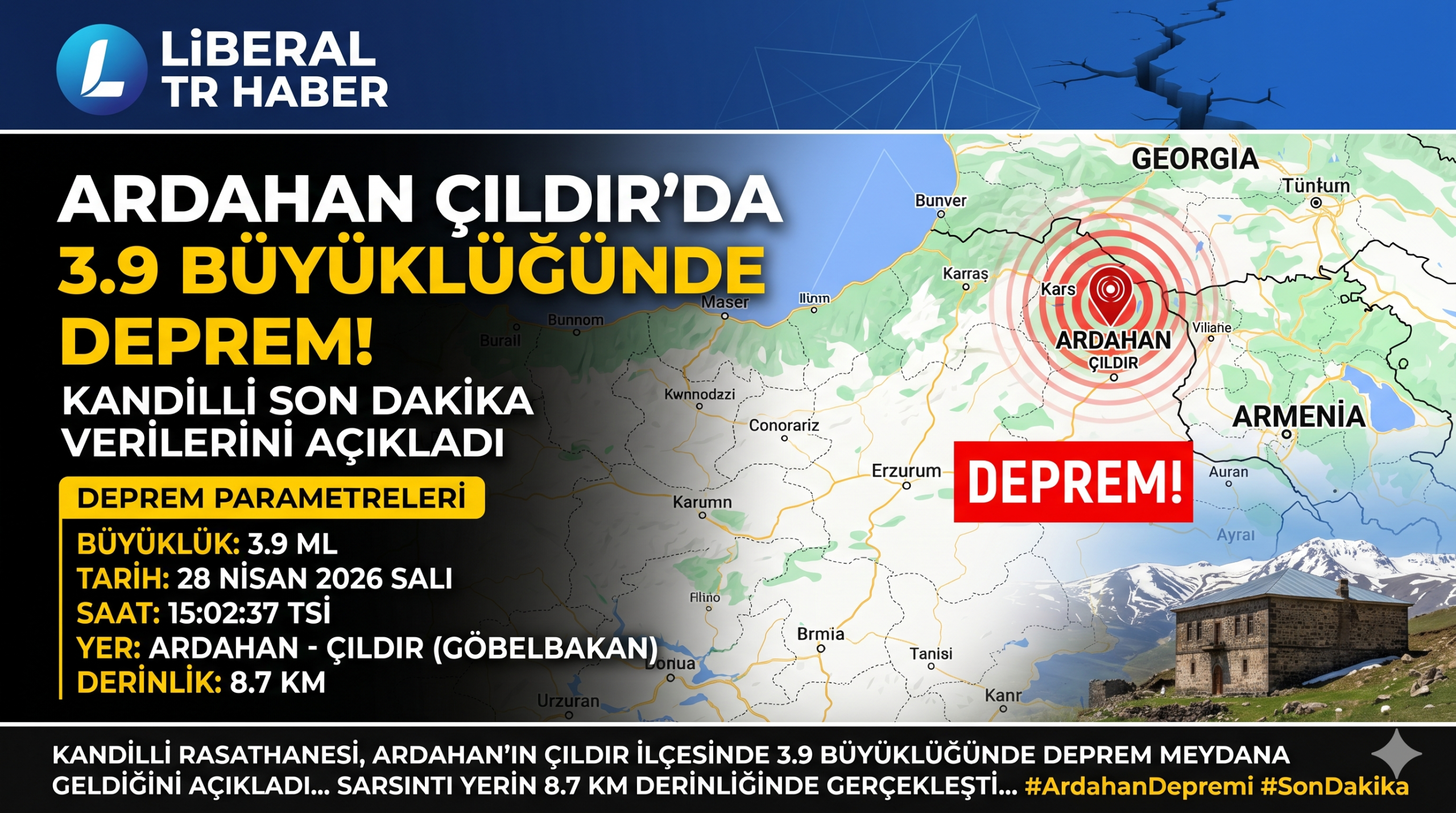 Ardahan Çıldır’da 3.9 Büyüklüğünde Deprem