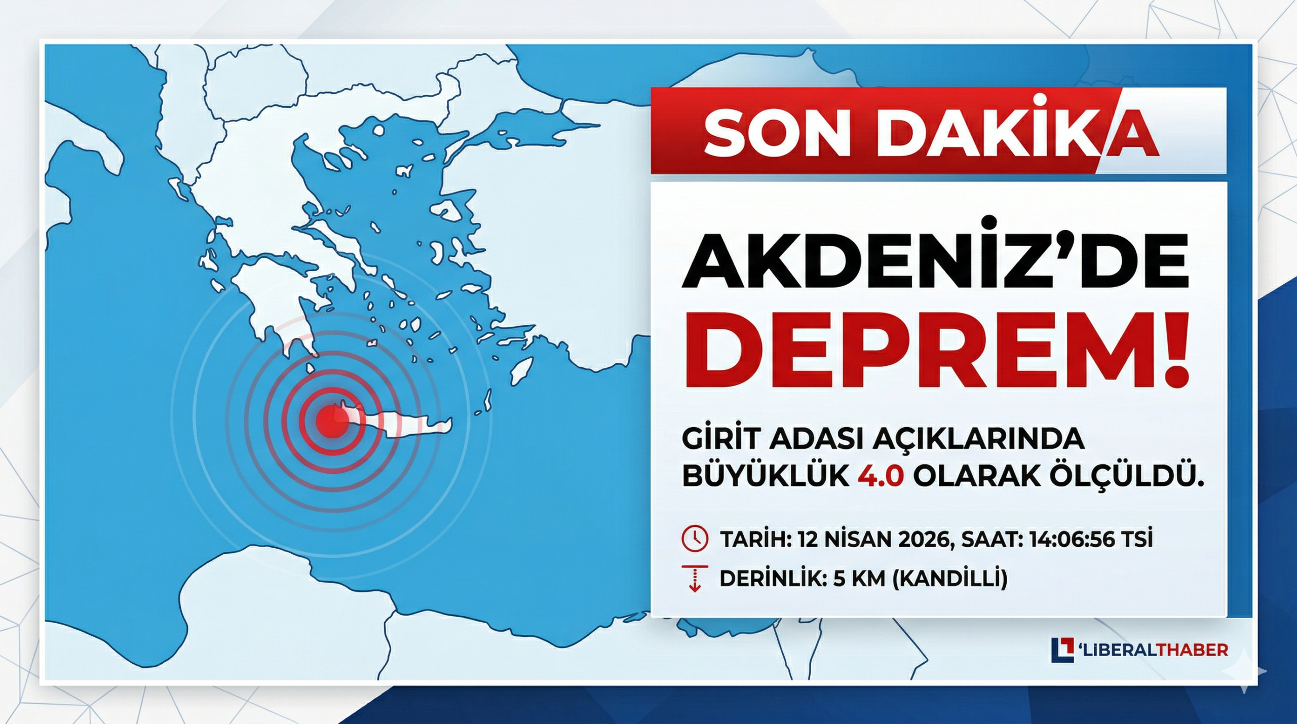 Akdeniz’de Girit Adası Açıklarında 4.0 Büyüklüğünde Sarsıntı