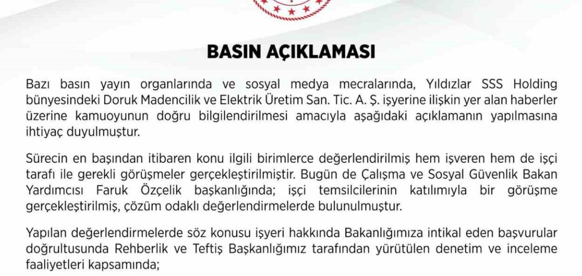 Çalışma ve Sosyal Güvenlik Bakanlığından Maaşlarını Alamayan Maden İşçileriyle İlgili Açıklama
