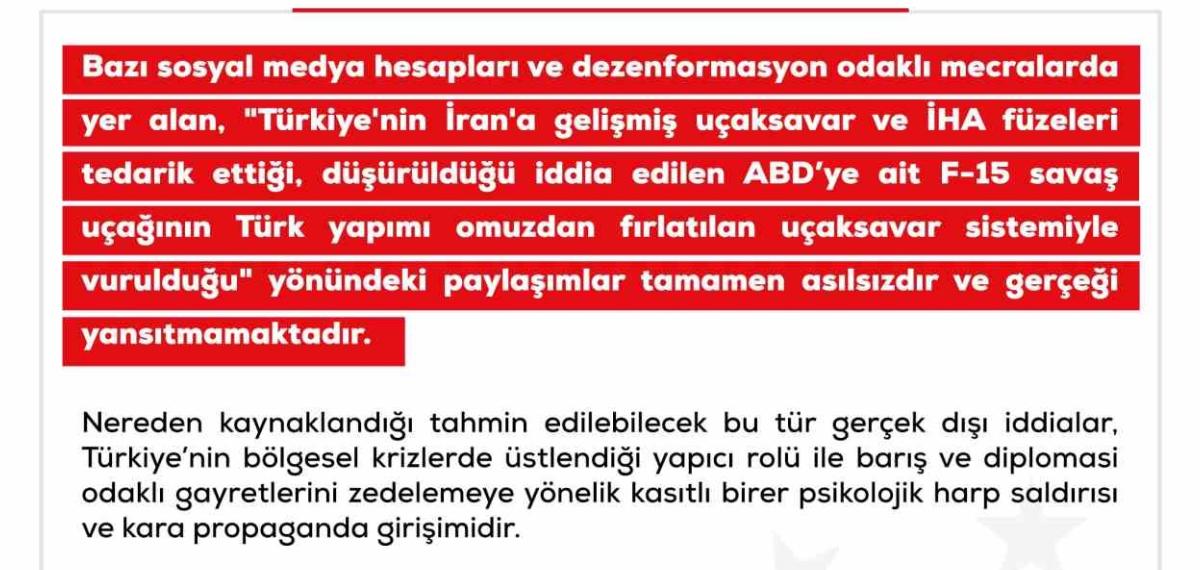 Dmm’den ABD’nin F-15 Savaş Uçağının Türk Yapımı Omuzdan Fırlatılan Uçaksavar Sistemiyle Vurulduğu İddialarına Yalanma