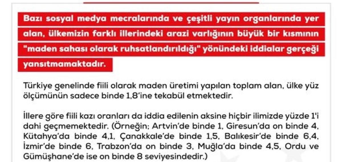 Dmm’den Türkiye’deki Arazi Varlıklarının Maden Sahası Olarak Ruhsatlandırıldığı İddialarına Yalanlama