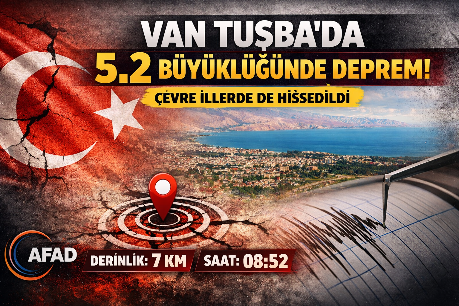 Van Tuşba’da 5.2 Büyüklüğünde Deprem!