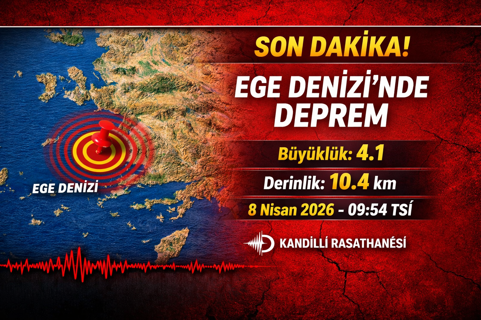 Ege Denizi’nde 4.1 Büyüklüğünde Deprem