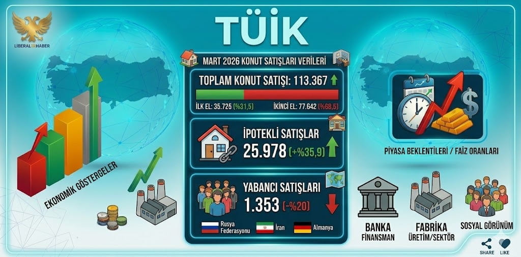 Konut Satışları Mart 2026’da 113.367: İpotekli Satışlar Yüzde 35,9 Arttı, Yabancı Satışları Yüzde 20 Geriledi