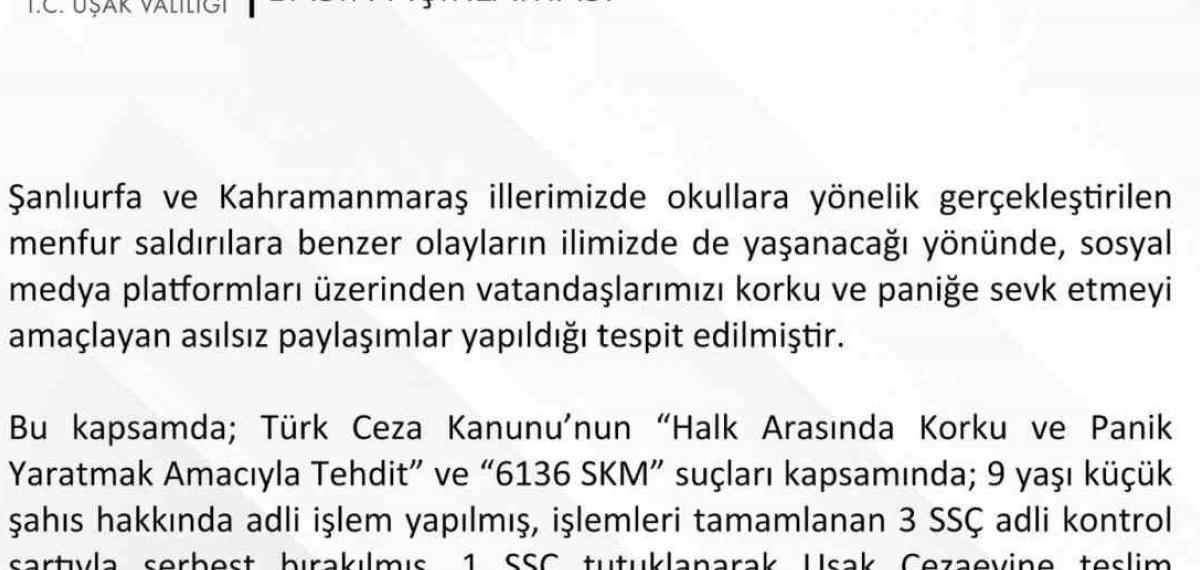 Uşak’ta Asılsız Paylaşımlara Yönelik 1 Şüpheli Tutuklandı