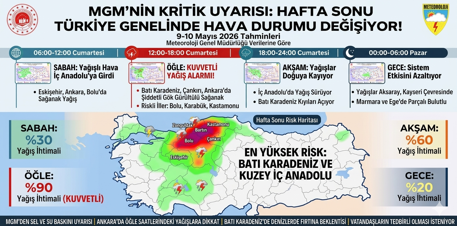 9 Mayıs 2026 Hava Durumu: Ankara ve Batı Karadeniz İçin Kuvvetli Yağış Uyarısı