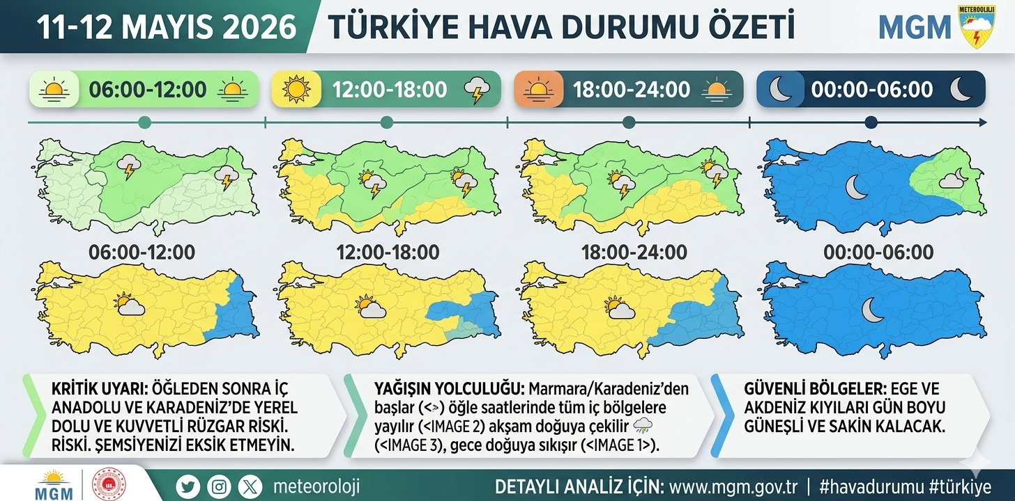 11 Mayıs 2026 Hava Durumu: İç Anadolu ve Karadeniz İçin Kuvvetli Sağanak ve Dolu Uyarısı