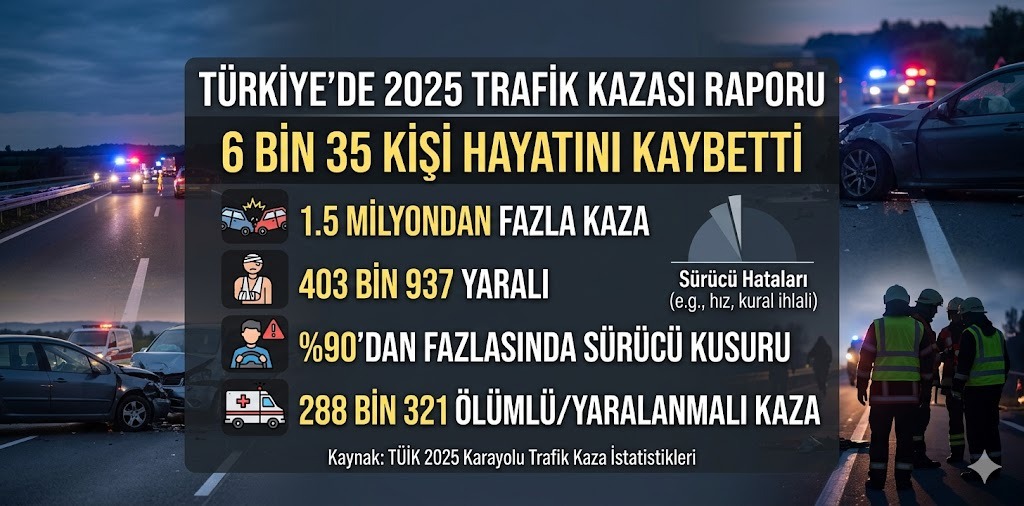 Türkiye’de 2025 Trafik Kazası Raporu: 288 Bin 321 Kazada 6 Bin 35 Kişi Hayatını Kaybetti