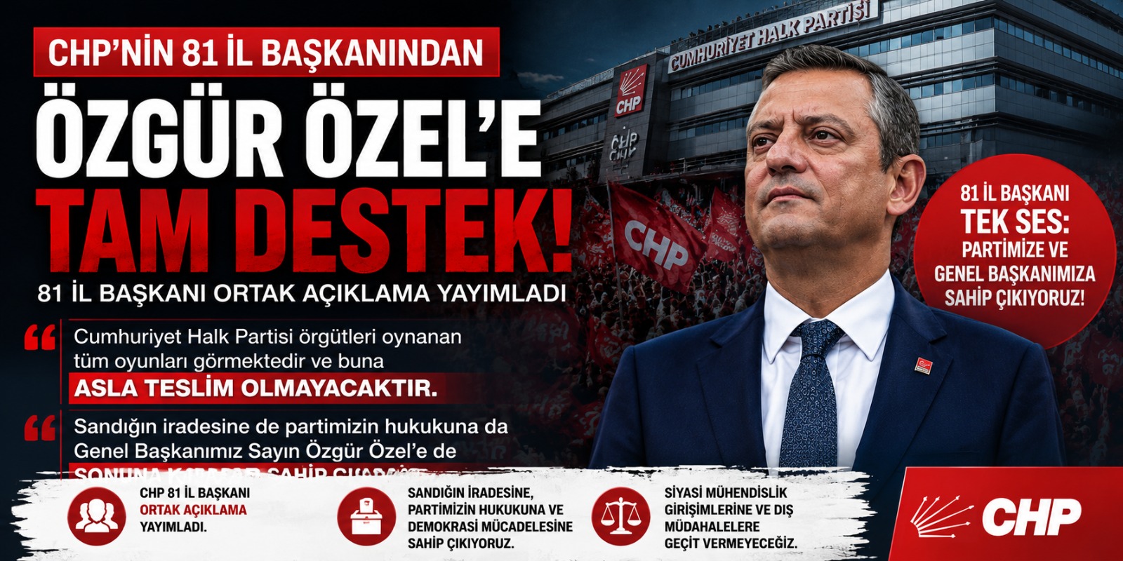CHP’nin 81 İl Başkanından Özgür Özel’e Destek: “Sandığın İradesine Sahip Çıkacağız”