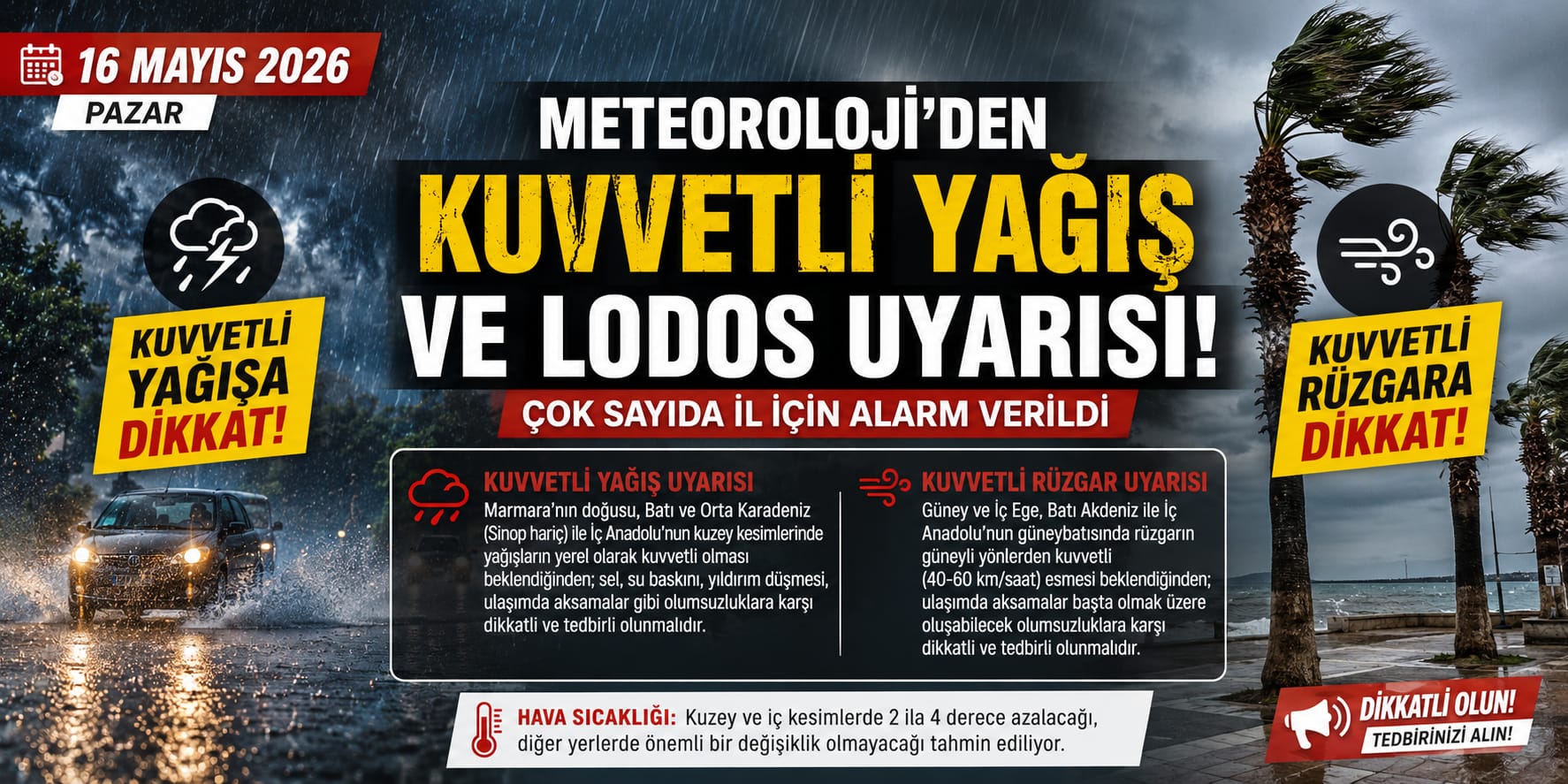 17 Mayıs 2026 Hava Durumu: Kuvvetli Yağış ve Lodos Türkiye’yi Etkisi Altına Alacak