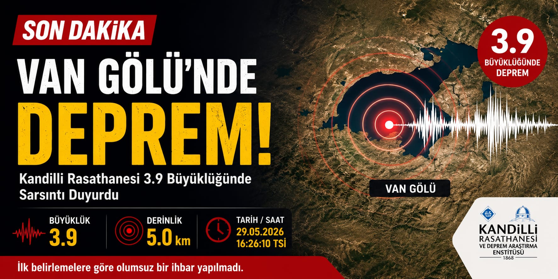 Van Gölü’nde 3.9 Büyüklüğünde Deprem