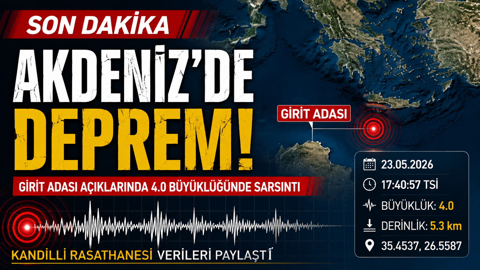 Akdeniz’de Girit Adası Açıklarında 4.0 Büyüklüğünde Deprem
