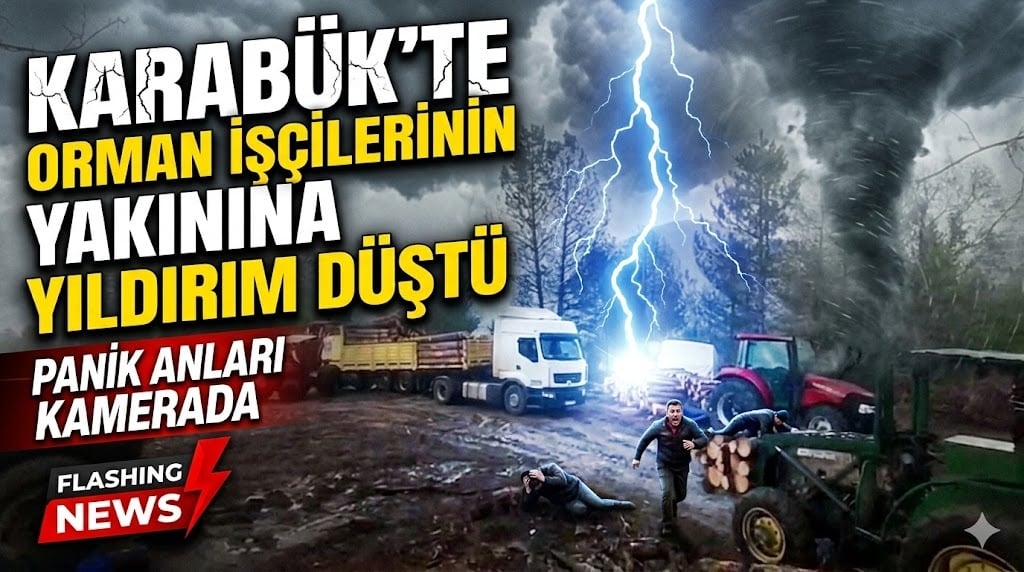 Karabük’te Orman İşçilerinin Yakınına Yıldırım Düştü: Panik Anları Kamerada