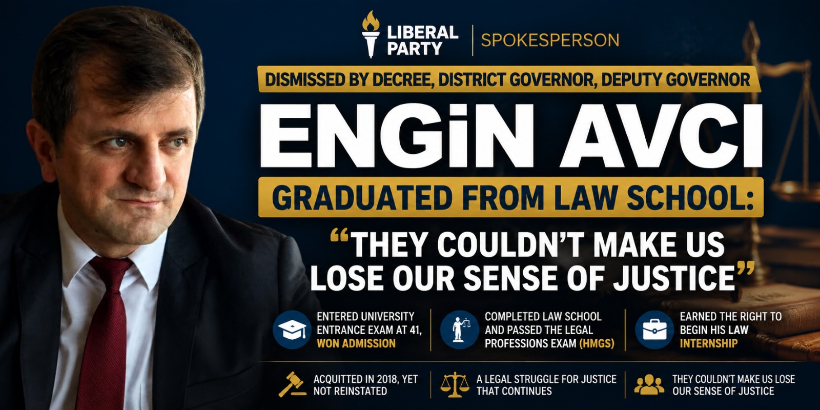 Liberal Party Spokesperson, Dismissed by Decree, District Governor, Deputy Governor Engin Avcı Graduated from Law School: “They Couldn’t Make Us Lose Our Sense of Justice”