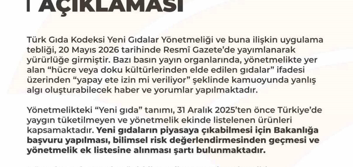 Tarım ve Orman Bakanlığı: “Türkiye Sınırları İçinde Yapay Et Üretimi ve Tüketimi Söz Konusu Değildir”