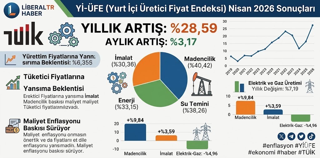 TÜİK Yİ-ÜFE Nisan 2026 Verilerini Açıkladı: Üretici Enflasyonu Yıllık Yüzde 28,59, Aylık Yüzde 3,17 Artış
