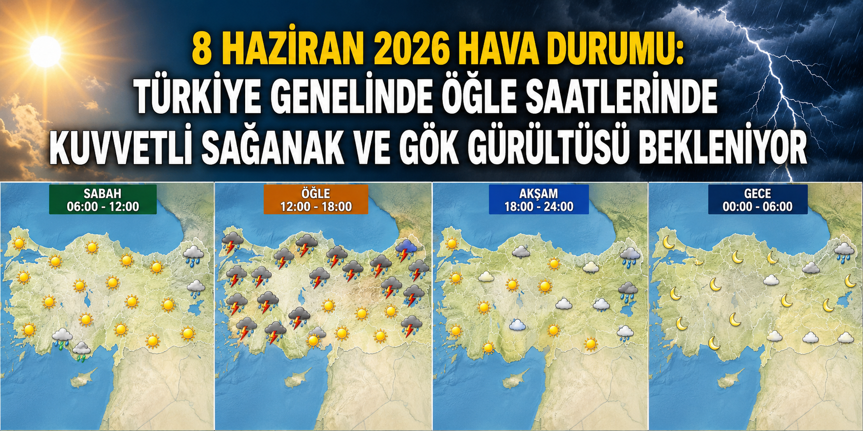 8 Haziran 2026 Hava Durumu: Türkiye Genelinde Öğle Saatlerinde Kuvvetli Sağanak ve Gök Gürültüsü Bekleniyor