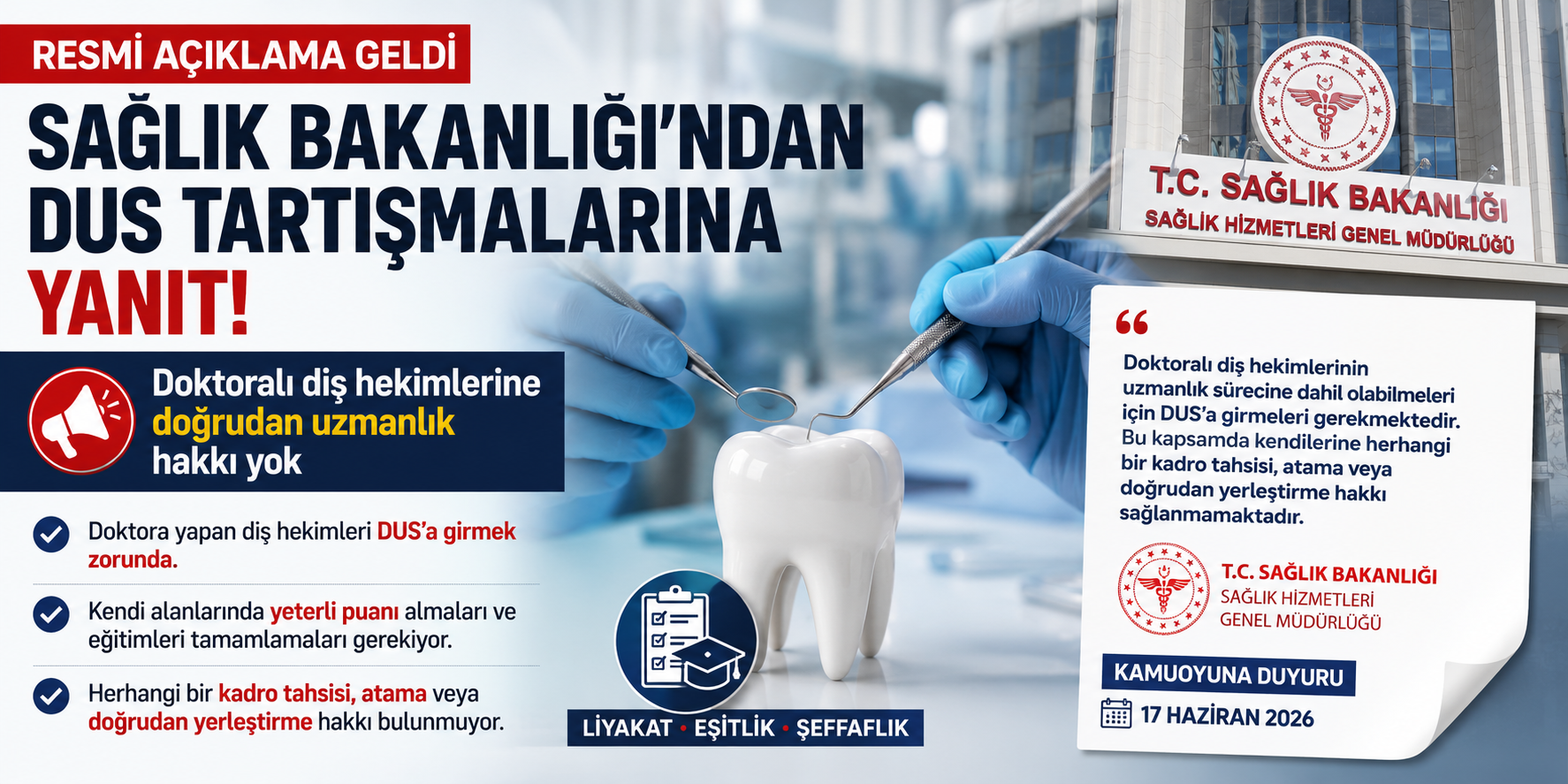 Sağlık Bakanlığı’ndan DUS Tartışmalarına Yanıt: Doktoralı Diş Hekimlerine Doğrudan Uzmanlık Hakkı Yok