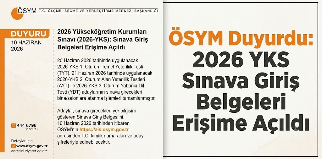 ÖSYM Duyurdu: 2026 YKS Sınava Giriş Belgeleri Erişime Açıldı