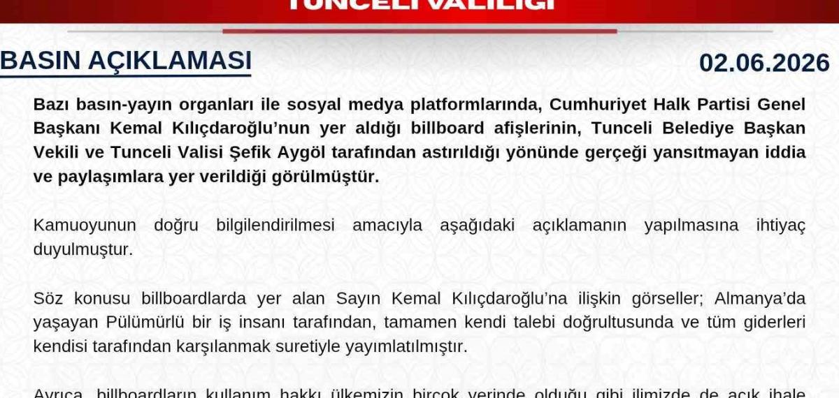 Tunceli Valiliğinden Afiş Açıklaması