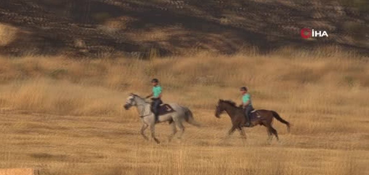 Atlı Jandarma timleri Pamukkale’de sarp arazide yangın hortumlarını taşıyarak söndürmeye destek verdi