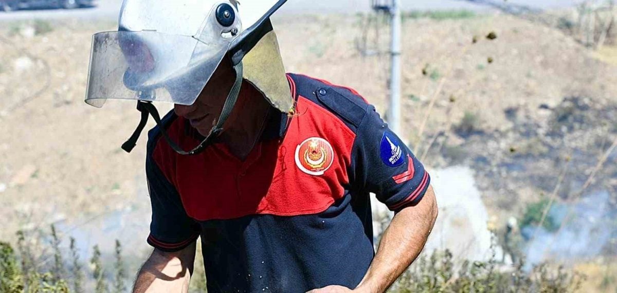 Bornova’da orman yangını fabrikanın kenarına sıçradı, itfaiye bukalemunu kurtardı