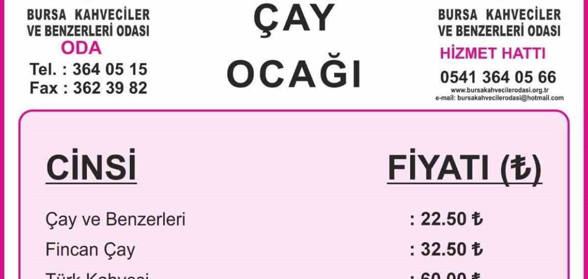Bursa Kahveciler Odası 2026-2027 azami fiyat tarifesini açıkladı