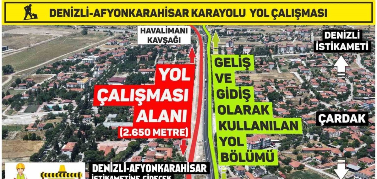 Denizli-Afyonkarahisar karayolunda 2,65 km’lik yol çalışması trafik akışını tek platformdan sağlıyor
