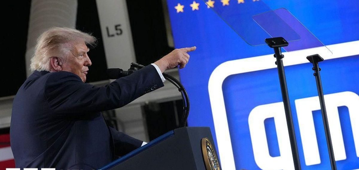 Trump defends tariffs at Michigan GM plant while job growth lags
