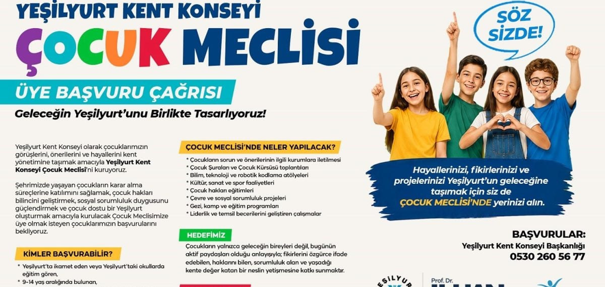 Yeşilyurt Kent Konseyi Çocuk Meclisi için 7 Temmuz’a kadar üye başvurusu alıyor