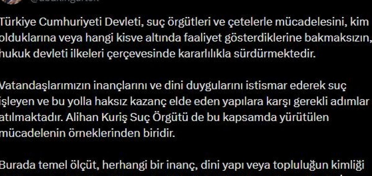 Adalet Bakanı Gürlek: İnançları istismar eden yapılara karşı hukuk çerçevesinde mücadele sürüyor