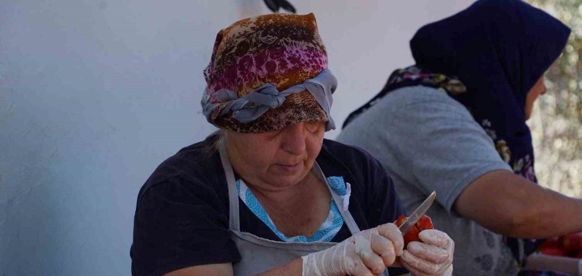Ayvalık’ta kadınların güneşte kuruttuğu ev yapımı domates salçası üretimi artıyor